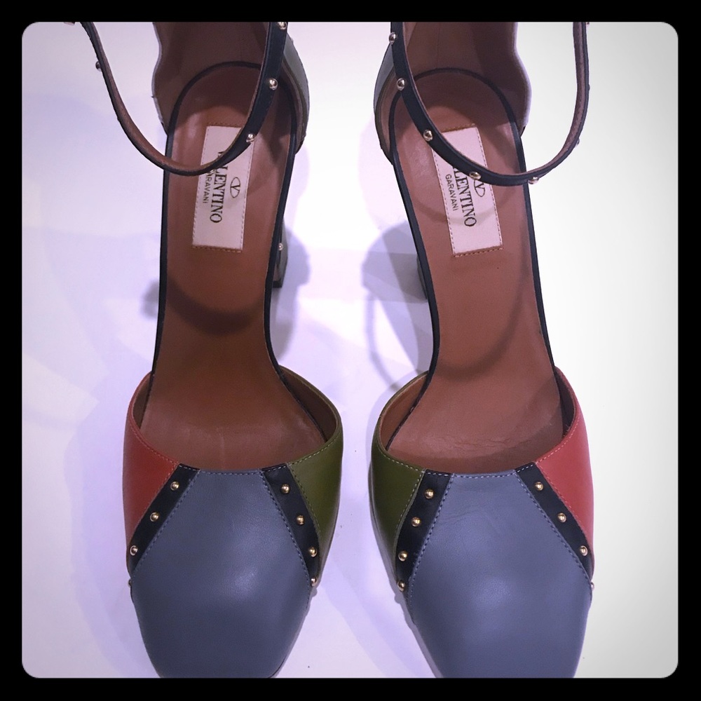 Valentino leather patchwork chunky heels